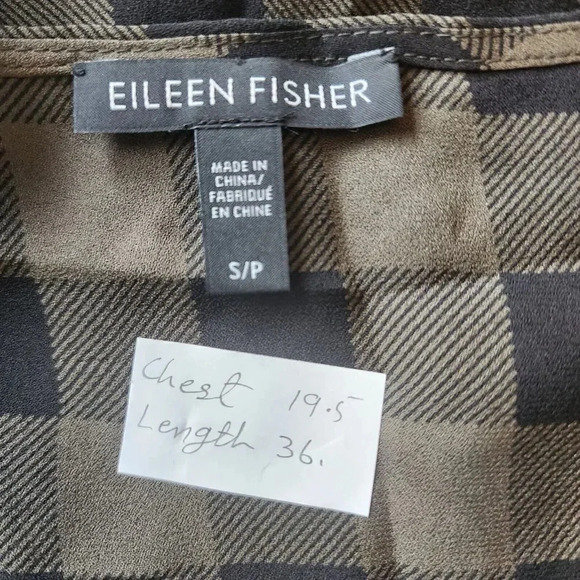 New $238 Eileen Fisher Tunic Dress Sz S/P Black Green Silk Buffalo Plaid Chiffon - Picture 5 of 12